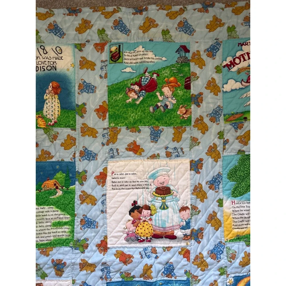 Vtg Mary Engelbreit Child's Quilt Cottage Core Handmade Machine Quilted 38.5 X48